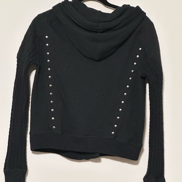 Free‎ People MOTO Black Studded Hoodie Jacket With Zipper Size Small - Picture 12 of 16